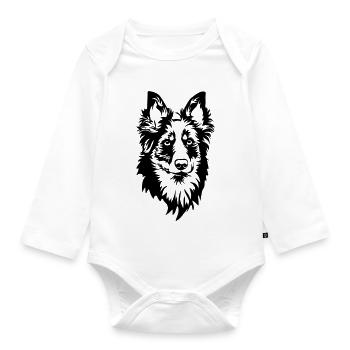 Yellow cheek (old German herding dog) head - Organic Longsleeve Baby Bodysuit - white - Front