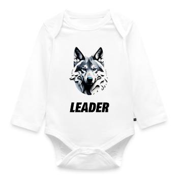 Wolfskopf mit Leader Schriftzug - Baby Bio-Langarm-Body - Weiß - Vorne