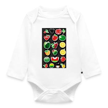 Fruitz Aufkleber - Baby Bio-Langarm-Body - Weiß - Vorne