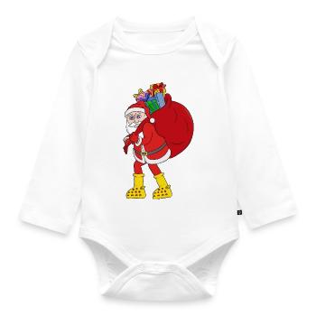 Weihnachtsmann trägt große gelbe Stiefel - Baby Bio-Langarm-Body - Weiß - Vorne