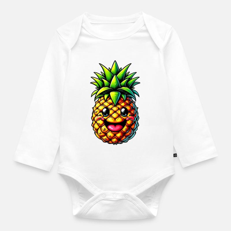 Ananas - Baby Bio-Langarm-Body - Weiß