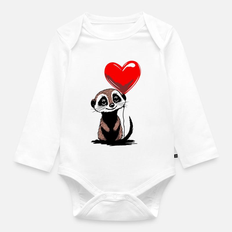 Erdmännchen Herz Luftballon - Heartful Creatures - Baby Bio-Langarm-Body - Weiß