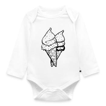 cream cones Drawing - Organic Longsleeve Baby Bodysuit - white - Front
