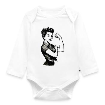 Strength Strong Woman Rockabilly Style Gift - Organic Longsleeve Baby Bodysuit - white - Front