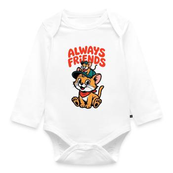 Always Friends: Cat Mouse Friendship - Organic Longsleeve Baby Bodysuit - white - Front