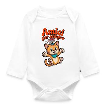 Friends forever Kitten and mouse - Organic Longsleeve Baby Bodysuit - white - Front