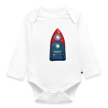 Raketen-Rucksack Retro-Illustration - Baby Bio-Langarm-Body - Weiß - Vorne