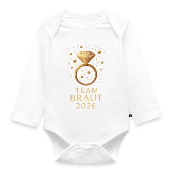 Team Braut 2026 Diamant Ring - Baby Bio-Langarm-Body - Weiß - Vorne