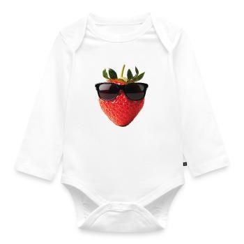 Strawberry Sunglasses Cool - Organic Longsleeve Baby Bodysuit - white - Front