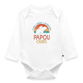 papou ours Cadeau Tshirt papa ours grand père papy - Body Bébé bio manches longues - blanc - Devant