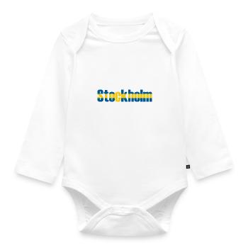 Stockholm SWEDEN flag - Organic Longsleeve Baby Bodysuit - white - Front