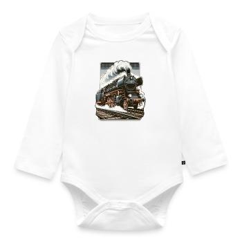 Illustration einer klassischen Dampflok - Baby Bio-Langarm-Body - Weiß - Vorne