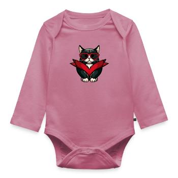 Cat with heart glasses - Organic Longsleeve Baby Bodysuit - mauve - Front