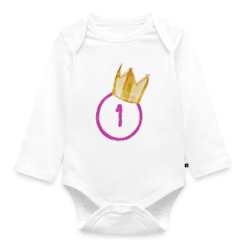 1. Geburtstag | 1 Krone 👑 - Baby Bio-Langarm-Body - Weiß - Vorne