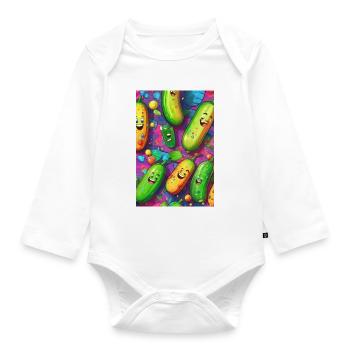 Cucumbers, Cucumber, Graffiti, Laughing Cucumbers, Colorful - Organic Longsleeve Baby Bodysuit - white - Front