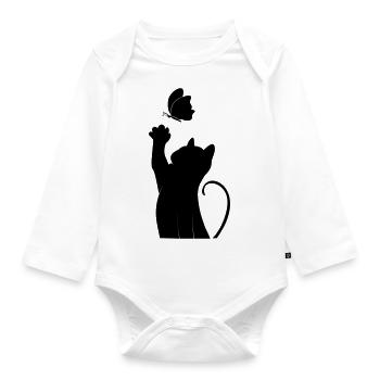 Chat avec le papillon - Body Bébé bio manches longues - blanc - Devant
