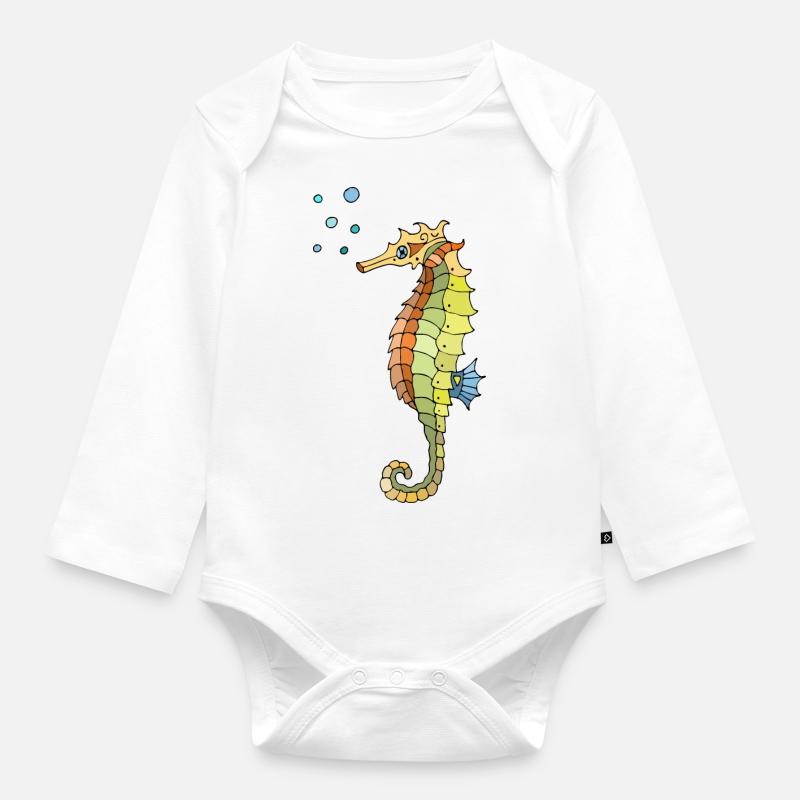 Hippocampe - Body Bébé bio manches longues - blanc