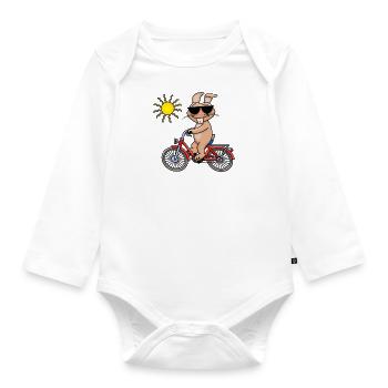 Cooler Hase fährt Fahrrad - Baby Bio-Langarm-Body - Weiß - Vorne