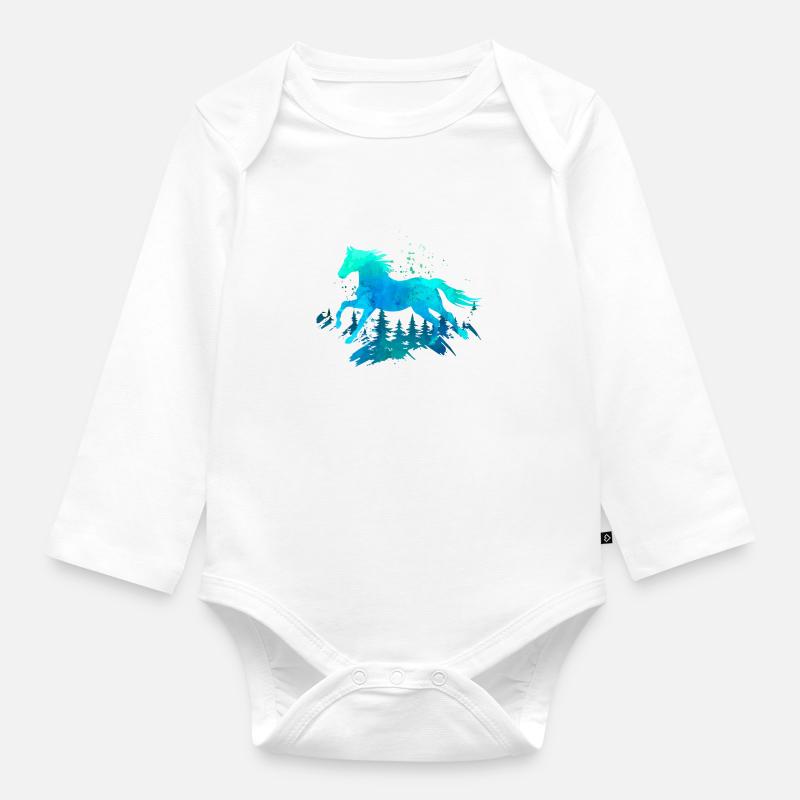 cheval - Body Bébé bio manches longues - blanc