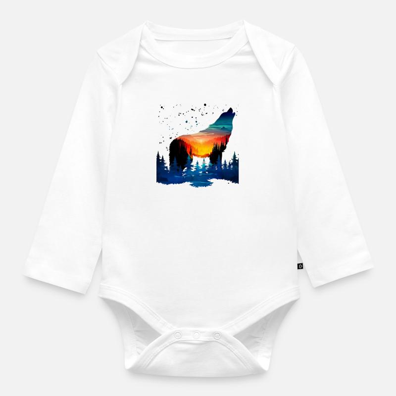loup - Body Bébé bio manches longues - blanc