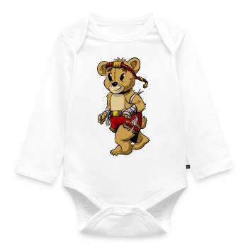 Muay Thai Maskottchen - Baby Bio-Langarm-Body - Weiß - Vorne