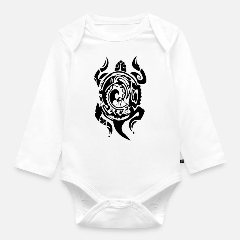 Hawai Tattoo Tribal turtle bstyled mode décontractée - Body Bébé bio manches longues - blanc