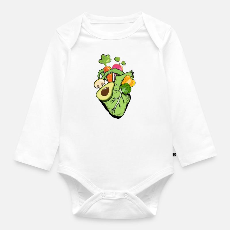 Coeur végétalien - Body Bébé bio manches longues - blanc