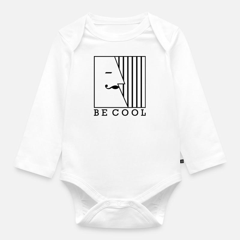 BE COOL - Vintage Mustache Face 1 - Body Bébé bio manches longues - blanc