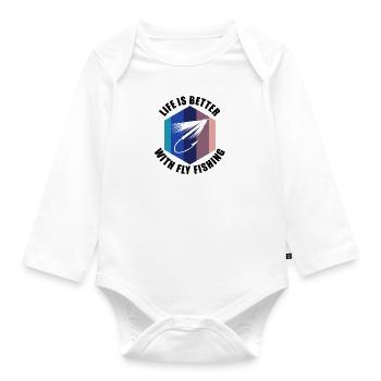 Hobby Fisherman Funny Saying Life With Fly Fishing - Organic Longsleeve Baby Bodysuit - white - Front