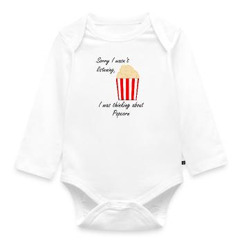 Popcorn essen Lustiges Sprichwort Über Pop Corn - Baby Bio-Langarm-Body - Weiß - Vorne