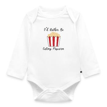 Mais essen Lustiges Zitat Popcorn essen - Baby Bio-Langarm-Body - Weiß - Vorne