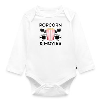 Filme und Popcorn Lustiges Zitat Popcorn essen - Baby Bio-Langarm-Body - Weiß - Vorne