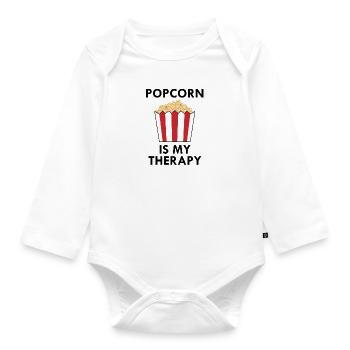 Ironischer Popcornkoch Sprichwort Popcorn essen - Baby Bio-Langarm-Body - Weiß - Vorne