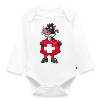 Schweizerfan Kuh - Baby Bio-Langarm-Body - Weiß - Vorne