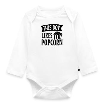 Boy Likes Popcorn Salty Popcorn et films - Body Bébé bio manches longues - blanc - Devant