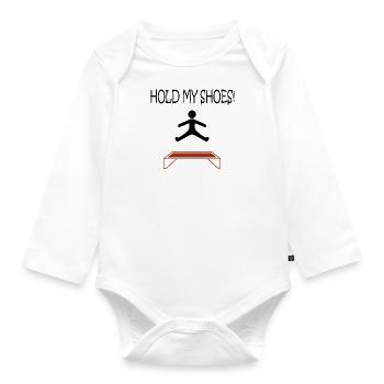 Hold My Shoes Ironic Trampolinist Jumping - Organic Longsleeve Baby Bodysuit - white - Front