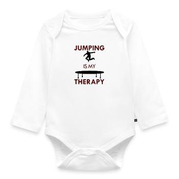 Jumping as Therapy Funny Quote Trampoline Jumper - Organic Longsleeve Baby Bodysuit - white - Front