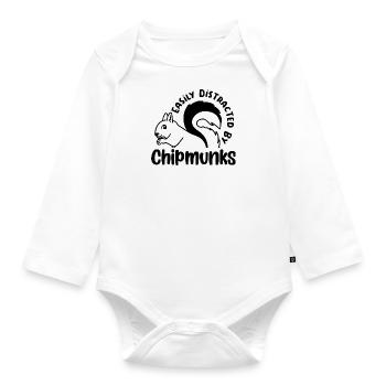 Distracted by Chipmunks Squirrel Forest Nature - Organic Longsleeve Baby Bodysuit - white - Front