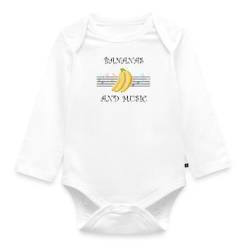 Bananas and Music Notes Clef Musician Fruits - Organic Longsleeve Baby Bodysuit - white - Front