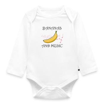 Bananas and Music Notes Eating Exotic Fruits - Organic Longsleeve Baby Bodysuit - white - Front