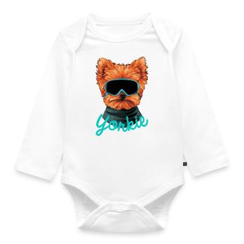 Yorkie Ski 80er Hund Geschenk Yorkie - Baby Bio-Langarm-Body - Weiß - Vorne
