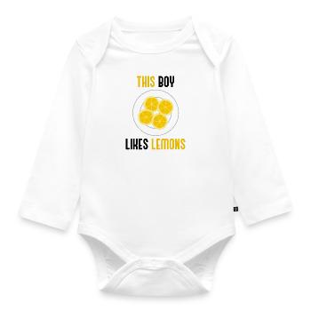 Boy Likes Lemons Eating Citrus Fruits Summer - Organic Longsleeve Baby Bodysuit - white - Front