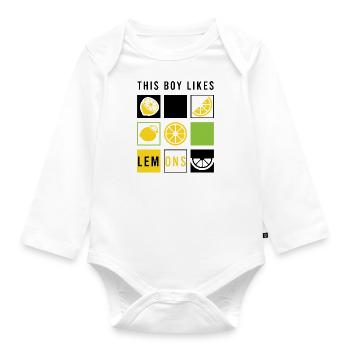 Junge mag Sommerzitronen, Zitrusfrüchte - Baby Bio-Langarm-Body - Weiß - Vorne