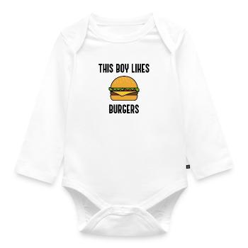 Boy Likes Burgers Fast Food Cheeseburger - Organic Longsleeve Baby Bodysuit - white - Front