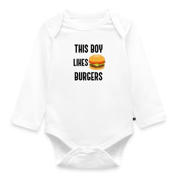 Un garçon aime les hamburgers citation ironique - Body Bébé bio manches longues - blanc - Devant