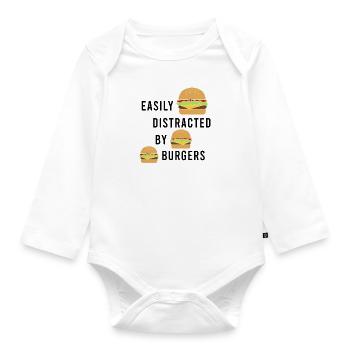 Fast Food Chef Lustiges Zitat Burger essen - Baby Bio-Langarm-Body - Weiß - Vorne