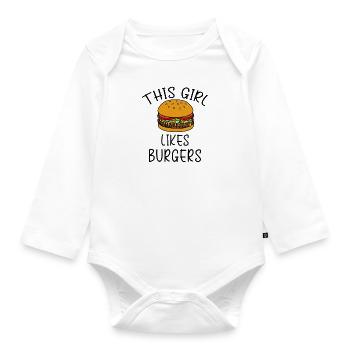 Une fille aime les hamburgers, la nourriture - Body Bébé bio manches longues - blanc - Devant