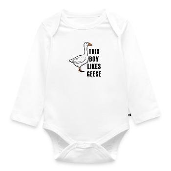 Un garçon aime les oies, la faune, la nature, - Body Bébé bio manches longues - blanc - Devant