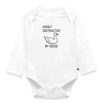 Distracted by Geese Forest Animal Cute Goose - Organic Longsleeve Baby Bodysuit - white - Front