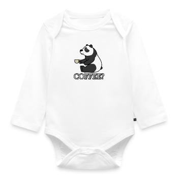 Pandas et Coffee Lazy Monday Work, dicton ironique - Body Bébé bio manches longues - blanc - Devant
